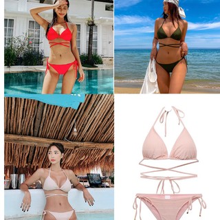 👙4สี👙พร้อมส่งชุดว่ายน้ำแฟชั่นผู้หญิงบิกินี 2 ชิ้น น่ารักมากๆ 2705# FREE SIZE [44กก~66กก]