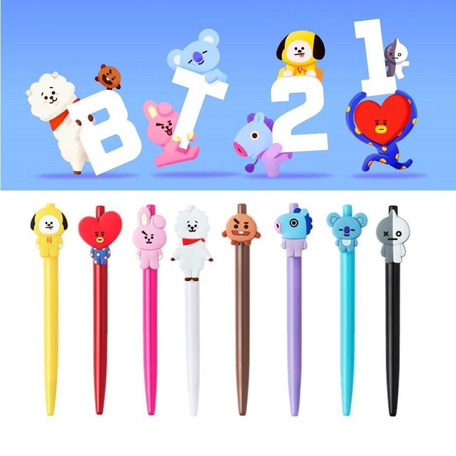 Bts BT21 ปากกา Shooky Tata Chimmy Rj Cooky Van Mang Koya ปากกาเขียน Kawaii เครื่องเขียน KPOP แฟนคลับ