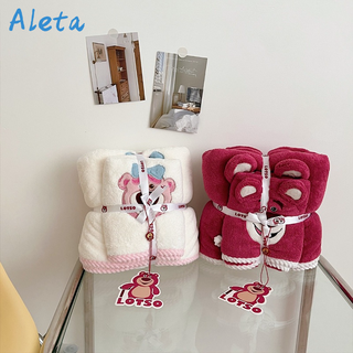 DANLE ผ้าขนหนู Teddy Velvet Cartoon Bath Towel Set สตรอเบอร์รี่หมีสติกเกอร์ปักผ้าเช็ดตัวแห้งเร็วสองชิ้น