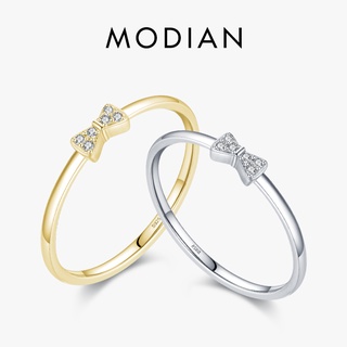 Modian แหวนเงินแท้ 925 ประดับโบว์ ขนาดเล็ก ซ้อนกันได้ เครื่องประดับ สําหรับผู้หญิง