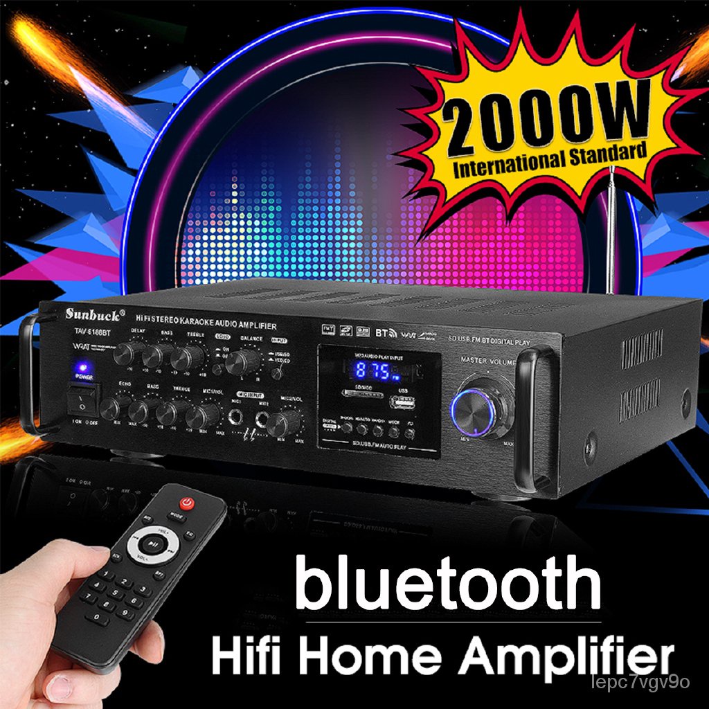 2000W 4ohm Bluetooth Stereo Karaoke Amplifier Support 2 MIC Input FM RC