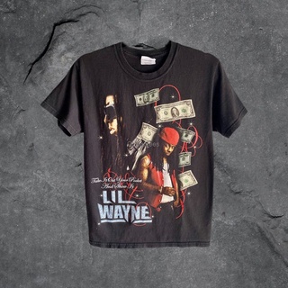 ผ้าฝ้ายคอกลมเสื้อยืด ลาย Lil Wayne สไตล์วินเทจ เสื้อยืด Y2K Era Rap Vtg เสื้อยืด สไตล์ฮิปฮอป เสื้อยืด พิมพ์ลายกราฟฟิค ปร