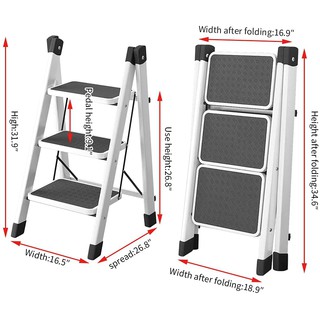 Mini 3 Step Portable Herringbone Ladder Sturdy Non-Slip Lightweight Folding Ladder for Home Kitchen