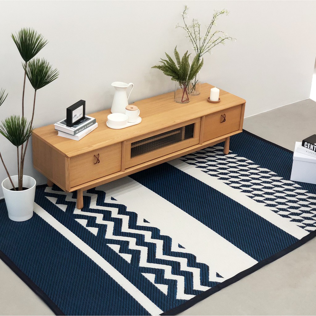 PDM เสื่ออเนกประสงค์ ลาย Katve (Indigo-White) Size L 180x270 cm.