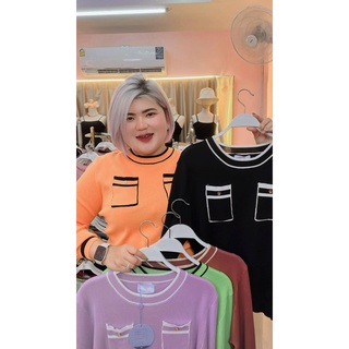 LO     🪟🧸💕 เสื้อไหมพรมยืดเกาหลี​ แขนยาว​ คอกลมoversize แต่งกระเป๋าหน้า​ ​รอบอก :38​-48++"  แบบสวม​ ไซ​ส์ใหญ่​ก่อน​ยืด​38