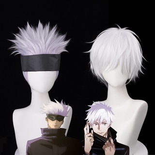 Twinkle1 Fluffy Men Wigs Satoru Gojo Anime Cosplay Cosplay Wig Jujutsu Layered Kaisen Heat Resistant Grey Short Synthetic Hair