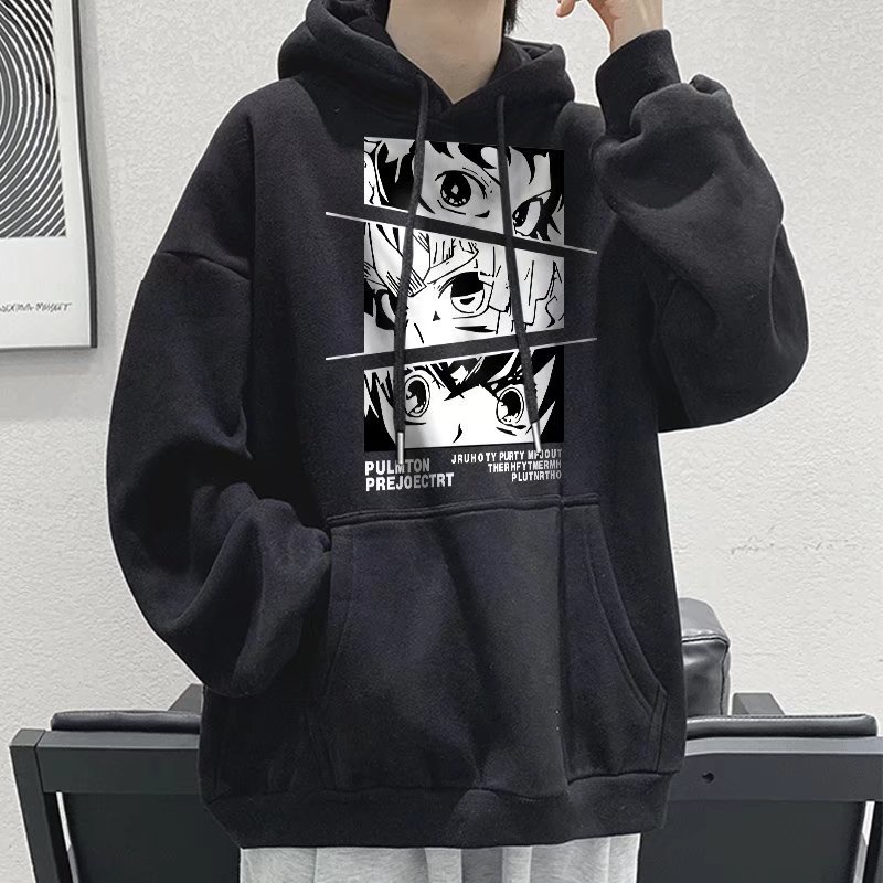 เสื้อกันหนาวแขนยาว มีฮู้ด พิมพ์ลายการ์ตูนอนิเมะ สไตล์เกาหลี ฮิปฮอป แฟชั่นฤดูใบไม้ร่วง และฤดูหนาว สําหรับผู้ชาย【M-8XL】