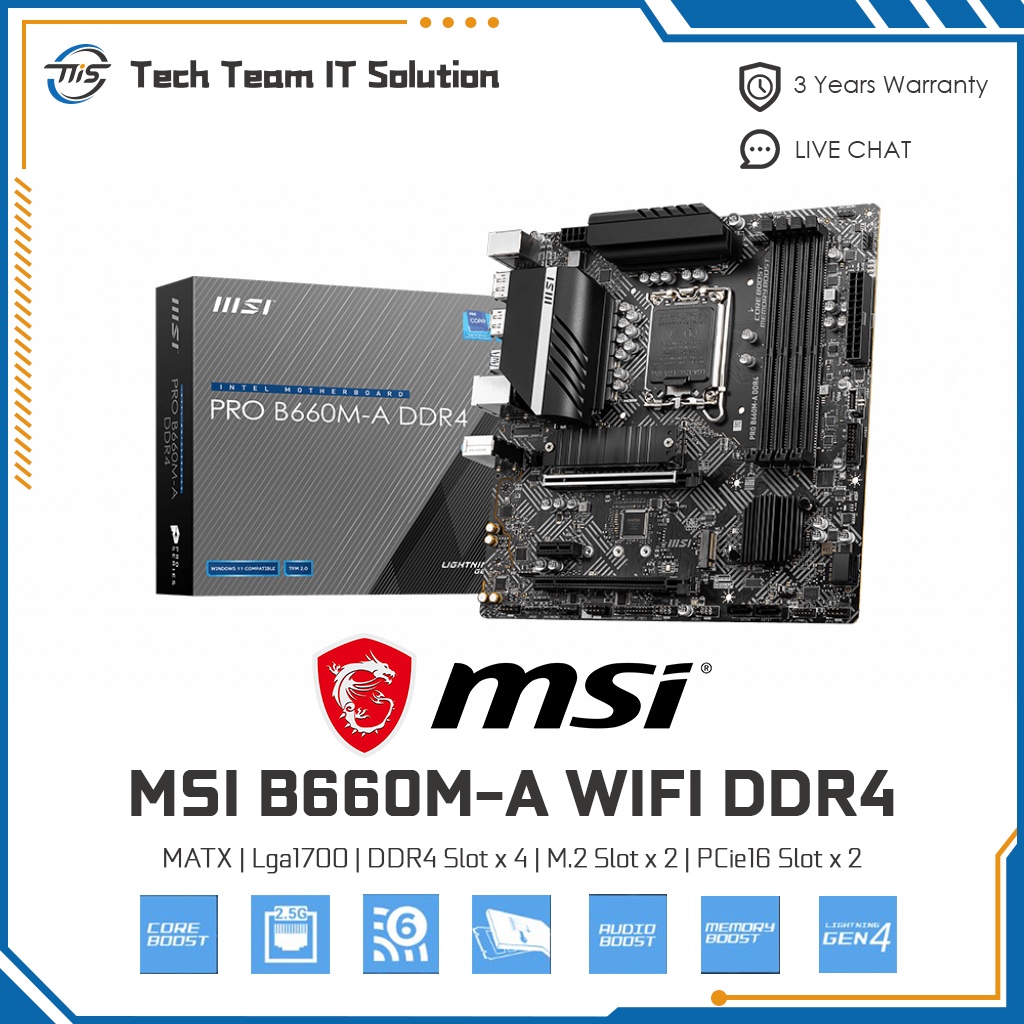 MSI B660M-A WIFI DDR4 INTEL B660 LGA1700 mATX MOTHERBOARD