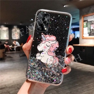เคสโทรศัพท์ Realme GT Master Edition / Realme GT 5G Phone Case Cute Cartoon Unicorn Glitter Bling Transparent Case Softcase With Water Stand Holder Cover