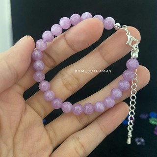 สร้อยข้อมือหินลาเวนเดอร์ควอตซ์ (Lavender Quartz) พร้อมโซ่ปรับระดับ หินควอตซ์สีลาเวนเดอร์ กำไลหินมงคล หินนำโชค