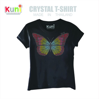 KUNI#K6 เสื้อยืดแต่งเพชรเกาหลี ลายผีเสื้อ ปักเพชร Butterfly Multicolor by Kunibrand