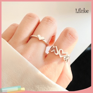 Liluke 1 คู่ วงกลมนิ้ว สีพื้น โรแมนติก ดูดี จับคู่ ผู้หญิง ชุดวงกลม สําหรับของขวัญ