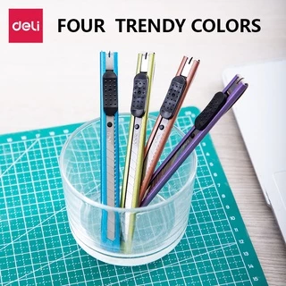 Deli คัตเตอร์ คัตเตอร์เหล็กเล็ก มีดคัตเตอร์ คละสี สีสวย สดใส คัตเตอร์ด้ามแสตนเลส มีดคัตเตอร์ Cutter