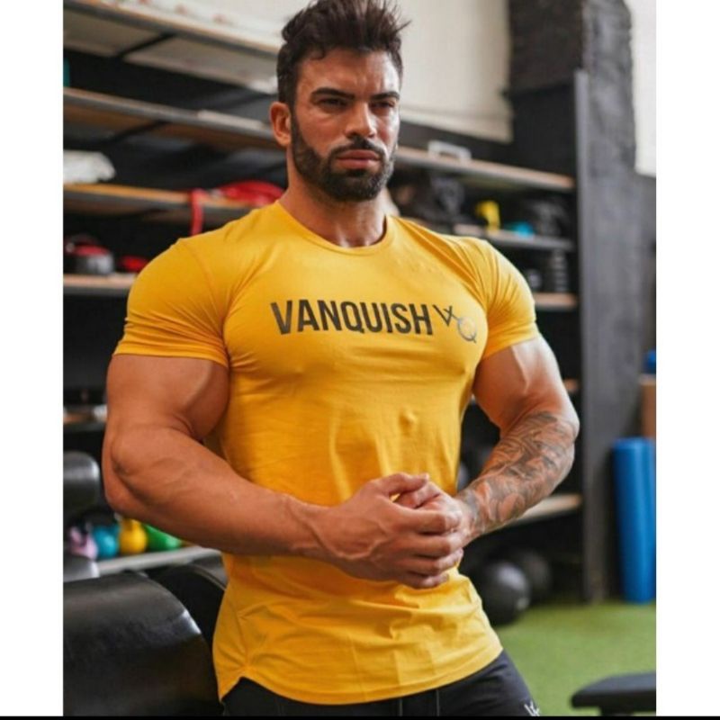 เสื้อยืด Gym VANQUISH VQ Men Gym Shirt Fitness 100% Cotton Short Sleeves