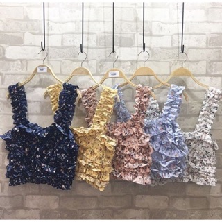 เสื้อสายเดี่ยวตัวสั้น ลายดอกไม้ Free size