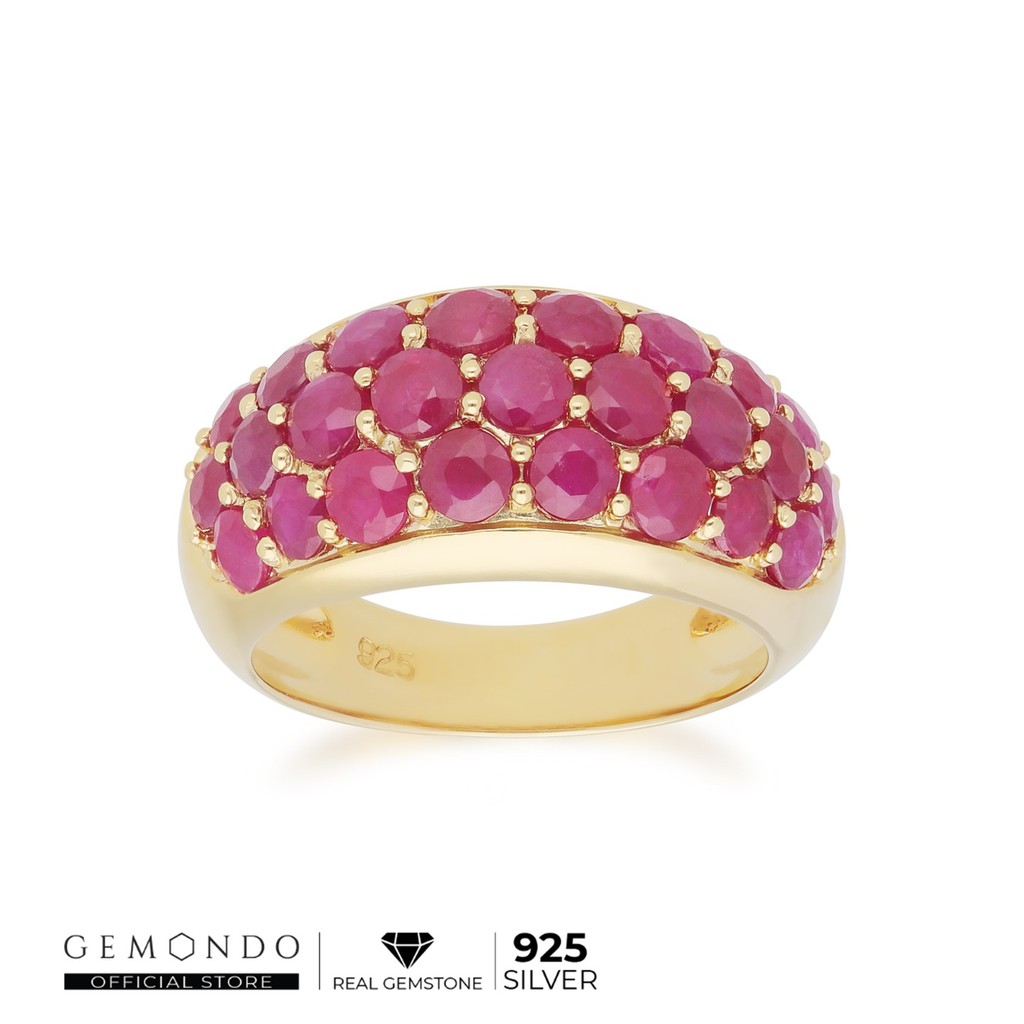 Gemondo แหวนเงินแท้ 925 ชุบทอง 18K ประดับพลอยทับทิมเม็ดใหญ่ โค้งตามตัวเรือน ดีไซน์คลาสสิค : แหวนพลอย แหวนทับทิม แหวนทอง