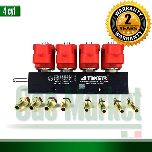 Atiker Gas Injector 4 cyl - รางหัวฉีดแก๊ส ยี่ห้อ ATIKER 4 สูบ สำหรับแก๊ส LPG/CNG ระบบหัวฉีด