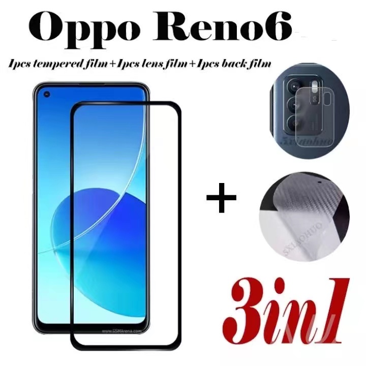 ฟิล์ม For Oppo Reno6Z 5G Reno6 Reno5 A54 A94 A15 A53 A93 ฟิล์มกระจกนิรภัยเต็มจอขอบดำฟิล์มกันรอยหลัง ฟิล์มกระจกเลนส์กล้อง