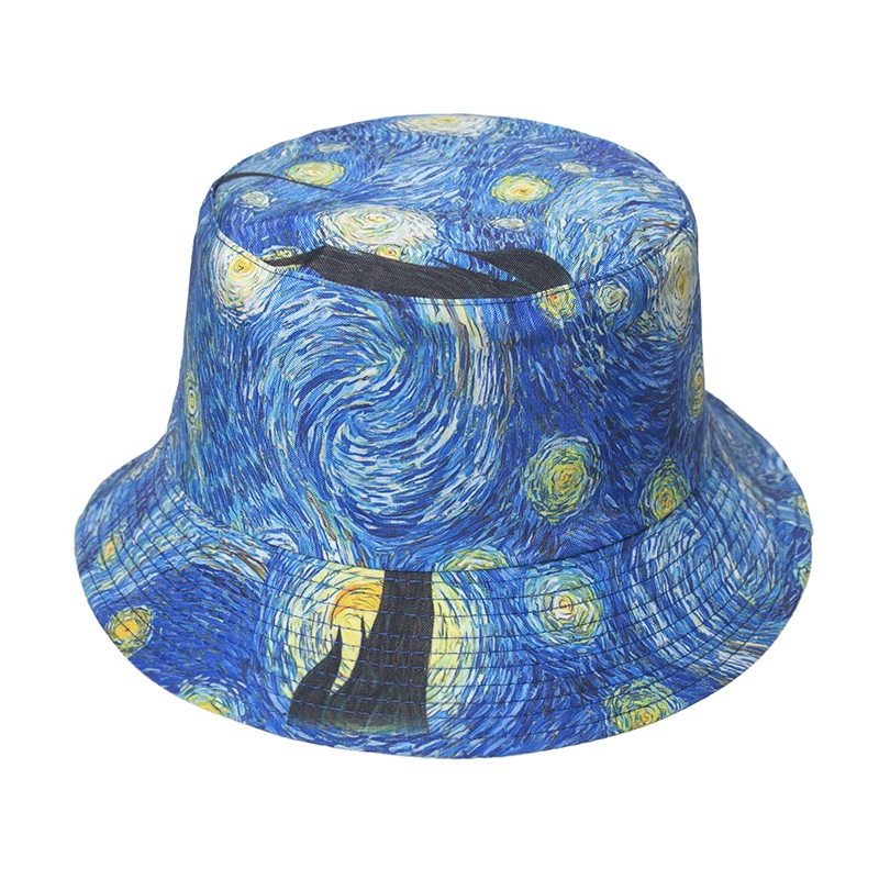 Van Gogh The Starry Night หมวกบักเก็ต กันแดด เข้ากับทุกการแต่งกาย สไตล์ชาวประมง แฟชั่นสําหรับผู้ชาย และผู้หญิง