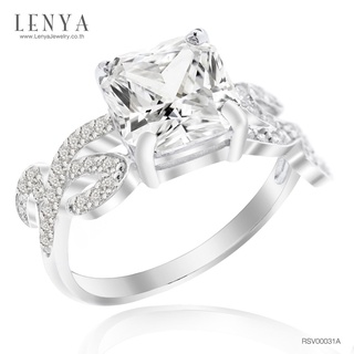 Lenya Jewelry แหวนเพชร DiamondLike รูปทรงชูเพชรสี่เหลี่ยมดูเก๋ไก๋ ไม่เหมือนใคร บนตัวเรือนเงินแท้ชุบทองคำขาว