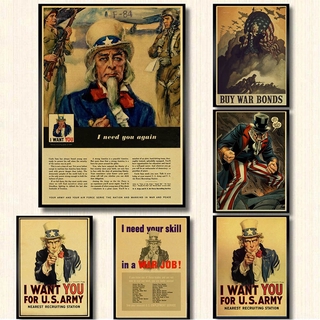 โปสเตอร์ภาพยนตร์ Uncle Sam World War II สไตล์วินเทจ สําหรับตกแต่งผนัง