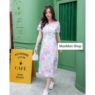 MONMON SHOP 👗MON5507 🌺Floral printed Maxi Dress งานสวยเนื้อผ้าดีนะคะ มีซิปข้างลำตัว แมทกับรองเท้าผ้าใบก็น่ารักคะ