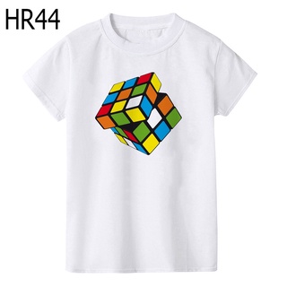 เสื้อยืดแขนสั้นลําลอง พิมพ์ลายลูกบาศก์รูบิค สีขาว แฟชั่นฤดูร้อน สไตล์ฮิปฮอป สําหรับเด็กผู้ชาย และผู้หญิง