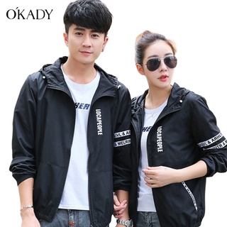 OKADY เสื้อฮู้ดกาหลีแฟชั่น แจ็คเก็ตกันแดด เสื้อแจ็คเก็ตลำลองสำหรับผู้ชาย เนื้อผ้าบางเบา ระบายอากาศ ใส่สบาย