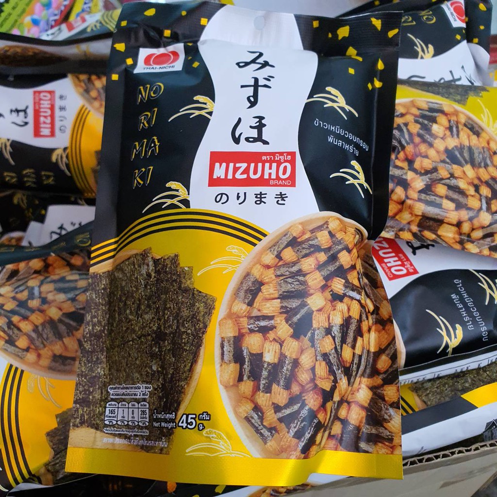 ขนมญี่ปุ่นห่อสาหร่าย ขนาด 45 กรัม mizuho ข้าวเหนียวอบกรอบพันสาหร่าย