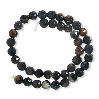 ลูกปัดหินแท้ ลักษณะเม็ดกลมเจี่ยเหลี่ยม (Faceted Round) หินโมรา (Agate) 10 mm - (LZ-0457 สีดำ)