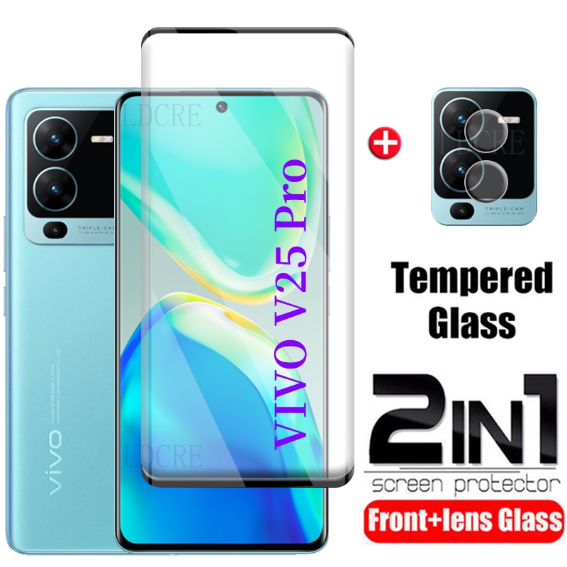 2in1 ฟิล์มกระจกนิรภัยกันรอยหน้าจอ ทรงโค้ง สําหรับ Vivo V25Pro V25 Pro 5G V27 V27Pro VIVOV25Pro V27E