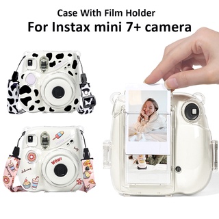 กระเป๋าเคสแข็ง แบบใส พร้อมสายคล้อง และสติกเกอร์ สําหรับกล้อง Fujifilm Instax Mini 7+