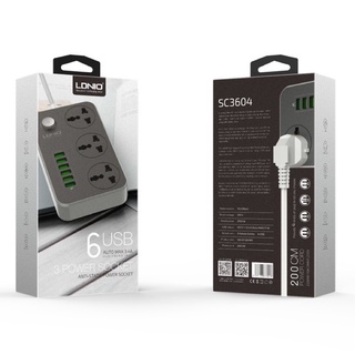 ของแท้ ปลั๊กไฟ ปลั๊กพ่วง LDNIO SC3604 6 USB Power Strip with 3 AC + 6 USB Ports - 2M