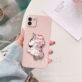 เคส ซัมซุง Samsung Galaxy A03 S21 FE Ultra S21+ Plus 5G Housing Cellphone Case with Cute Cartoon Pink Horse Bracket Stand Holder Back Cover Casing เคสโทรศัพท์ ซัมซุงA03 GalaxyA03