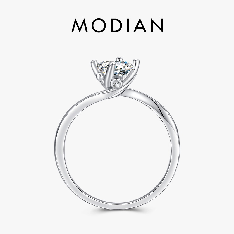Modian 100% 925 เงินสเตอร์ลิงหมุนแหวนนิ้วมืออินเทรนด์รอบ Cubic Zirconia Platinum Plated เครื่องประดับงานแต่งงานสําหรับผู้หญิง
