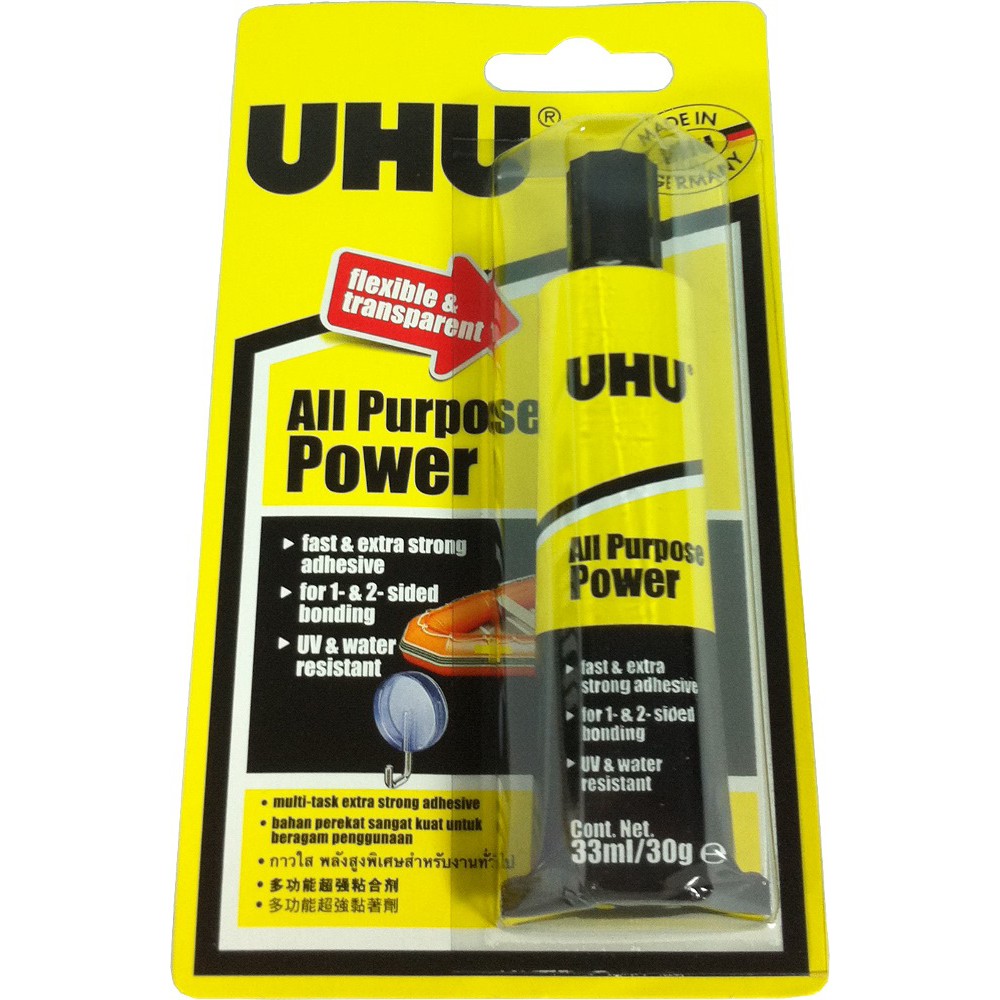 กาว UHU All Purpose Power 30 g กาวพลังอเนกประสงค์ติดไม้ วีเนียร์ พลาสติก เซรามิก กระเบื้อง แก้ว โลหะ หนัง ยาง ผ้า กระดาษ