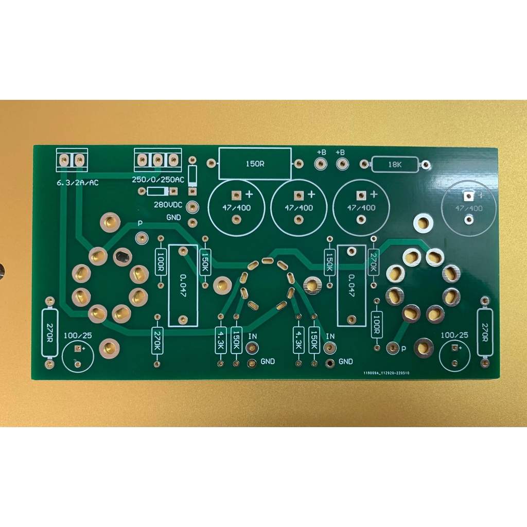 B12 วงจรขยายเสียงเดี่ยวโดยใช้หลอดไฟ 6V6 12AX7 (บอร์ดเรียบไม่มีส่วนประกอบ)