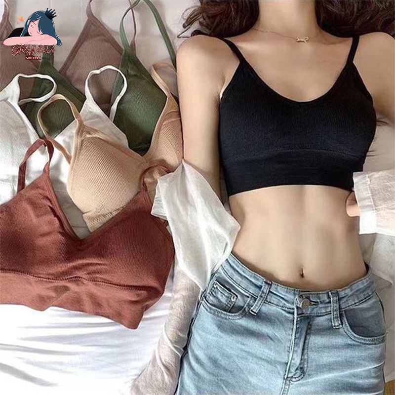 Girlybra สปอร์ตบรา เสื้อสายเดี่ยว คอวี Sport bra มีฟองน้ำ 32-38 โชว์แผ่นหลัง ใสออกกำลังกายได้ ชุดชั้นในผู้หญิง