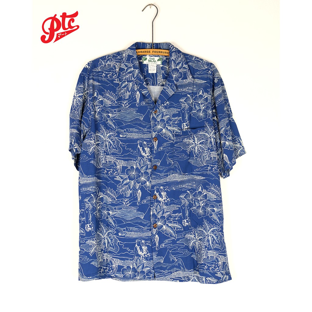 เสื้อฮาวาย Two Palms Hawaiian Shirt Etches of Hawaii Navy