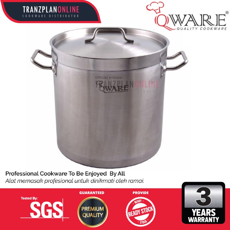 Qware® 22L STAINLESS STEEL SANDWICH BOTTOM, 3-PLY STOCK POT, Stainless Steel Pot Cookware Periuk Mas