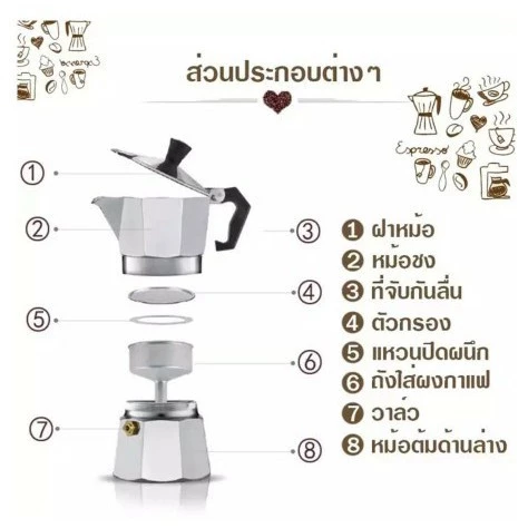 【จัดส่ง 1 วัน】โมก้าพอท กาต้มกาแฟสด อลูมิเนียม เครื่องต้มกาแฟ ชุดชงกาแฟสด mokapot 3cup 6cup แบบพกพา thumbnail 8