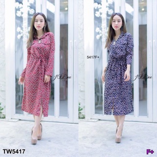 Maxi Dress แขนยาวหรือจะพับติดกระดุมก็ได้ค่ะ  ผ้าวูลพีชนิ่มๆ ใส่สบาย พิมพ์ลายดอกทั้งตัว