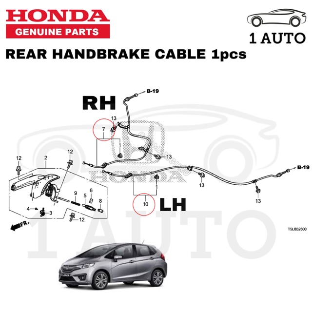REAR HANDBRAKE CABLE HONDA JAZZ GK5 (T5A) 1.5 iVTEC
