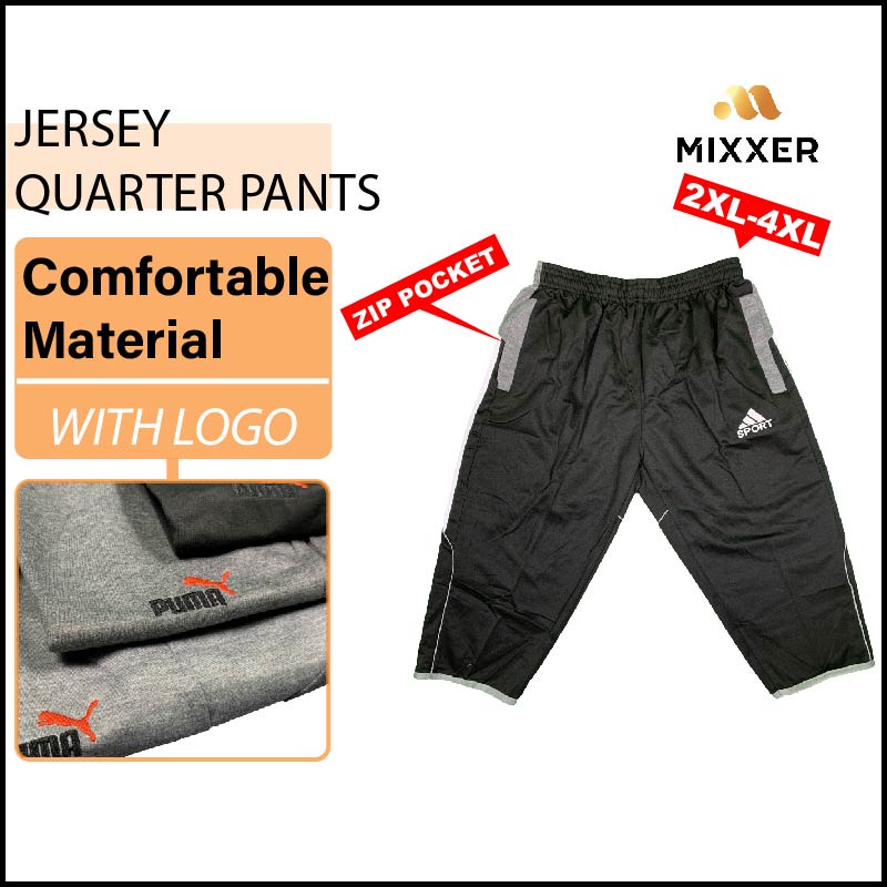 Seluar Tiga Suku Zip Pocket Logo Jersey Lelaki (Size:2XL-4XL) / Mens Jersey Quarter Pants JC 3/4 PAN