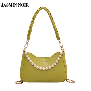 Jasmin NOIR กระเป๋าสะพายไหล่ กระเป๋าถือ หนัง PU ประดับไข่มุก สําหรับสตรี