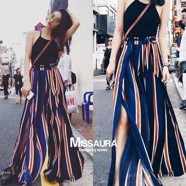 กางเกงขาบาน MISSAURA ลายทาง ผูกเอว ผ่าข้าง thumbnail 9