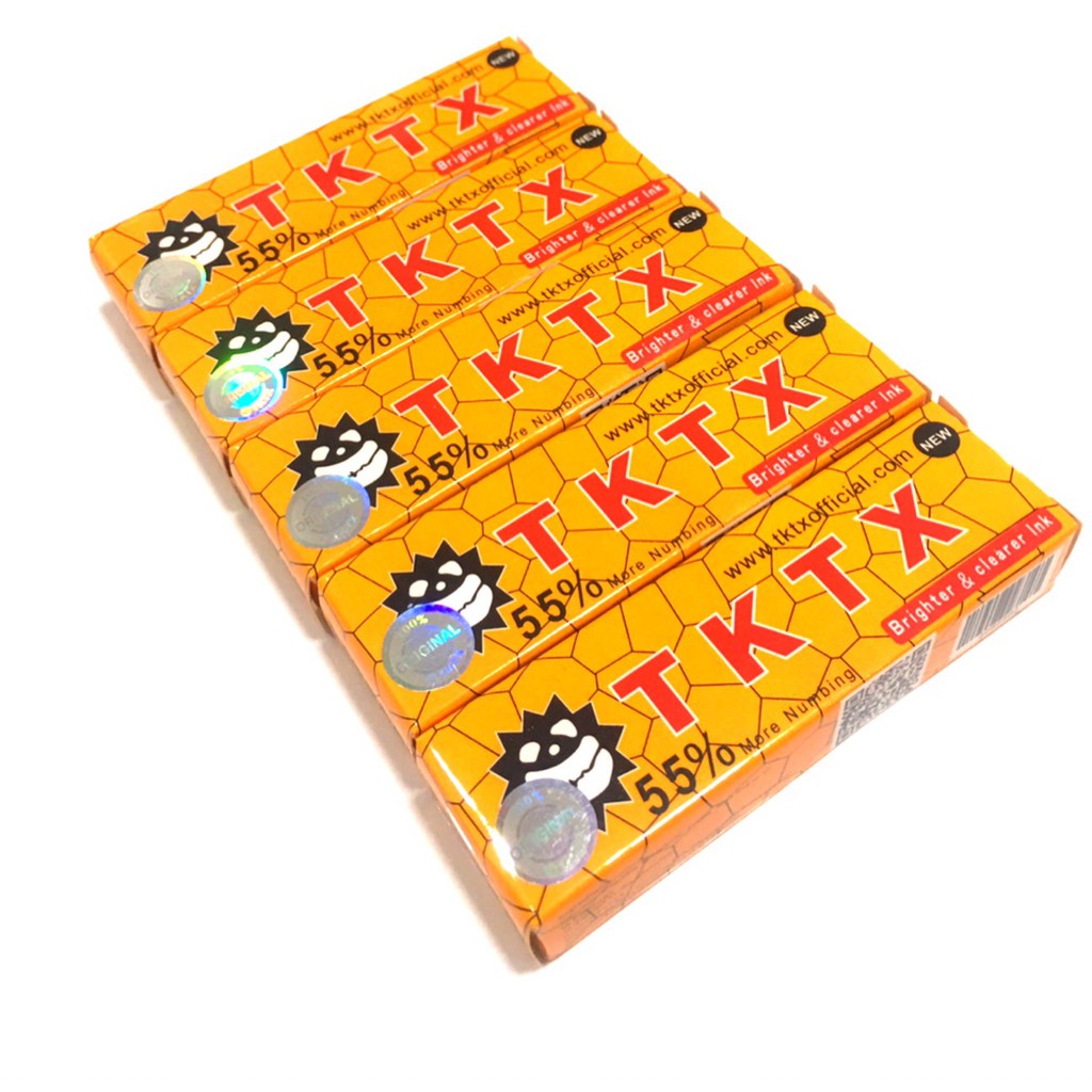 ( ชุด 5 หลอด) ย า ชา สำหรับสักลาย สักคิ้ว ปาก TKTX 55% เหลือง ไม่แถมครีมทาหลังสัก