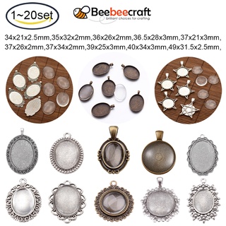 Beebeecraft จี้แก้วใส ทรงวงรี สไตล์ทิเบตโบราณ สีเงิน สําหรับทําเครื่องประดับ DIY 1-20 ชุด