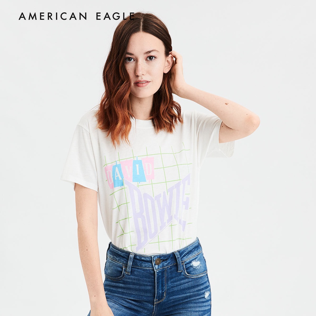 American Eagle David Bowie Graphic T-Shirt เสื้อยืด ผู้หญิง กราฟฟิค เดวิด โบวี่ (030-9401-140) เสื้อยืดผ้าฝ้าย
