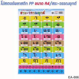 โปสเตอร์พลาสติก PP ขนาด A4/สระ-วรรณยุกต์ รหัส EA-006